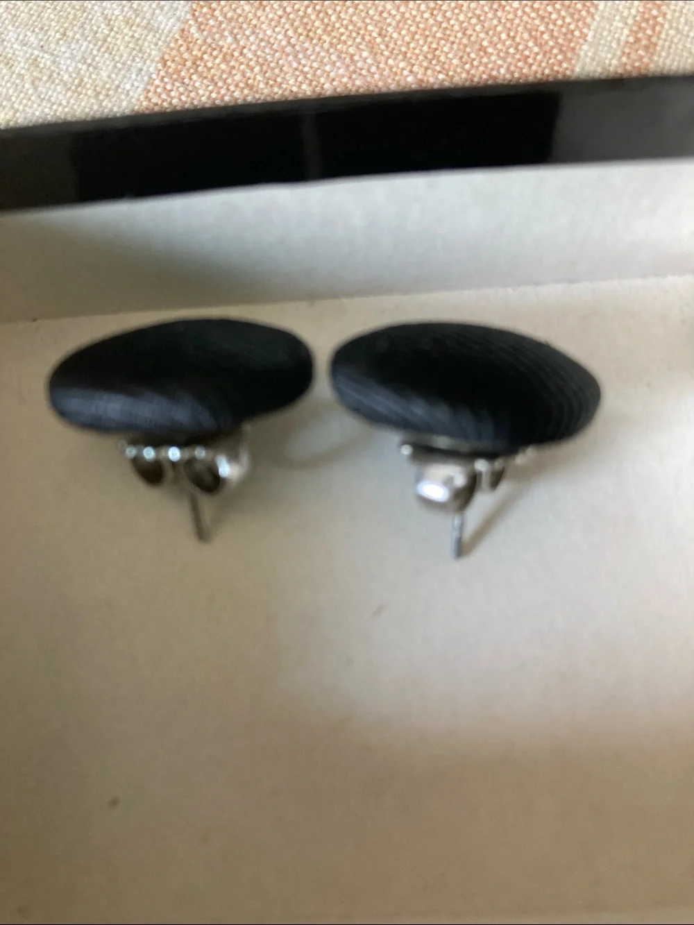 Vintage Black Grosgrain Fabric Button Earrings